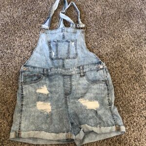 Maurices Light Blue Jean Short Overalls